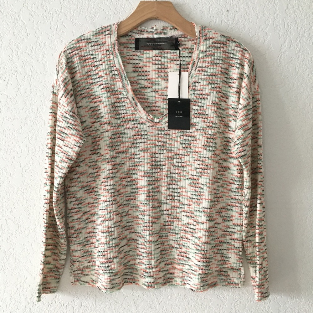 CODE X MODE V-neck Long Sleeve Space Dye Sweater NWT